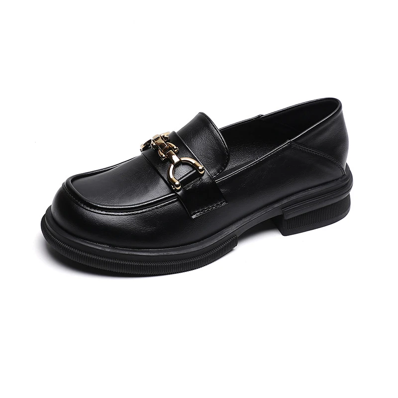 Women's British-style slip-on loafers with platform chunky heel