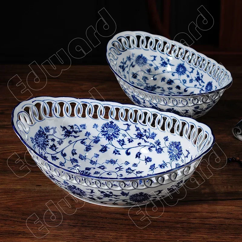 

Тарелка с цветочным узором, керамические тарелки, сине-белый узор, керамические тарелки, большие украшения для гостиной в стиле ретро, тарелки, посуда