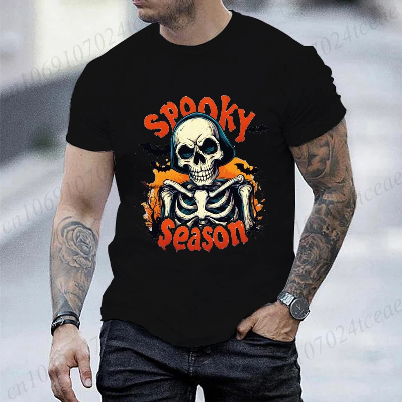 

Halloween Skeleton T Shirt Retro Spooky Season Humor Gift Short Sleeve Unisex T-shirt Halloween Skull Clothes Fashion Casual Tee