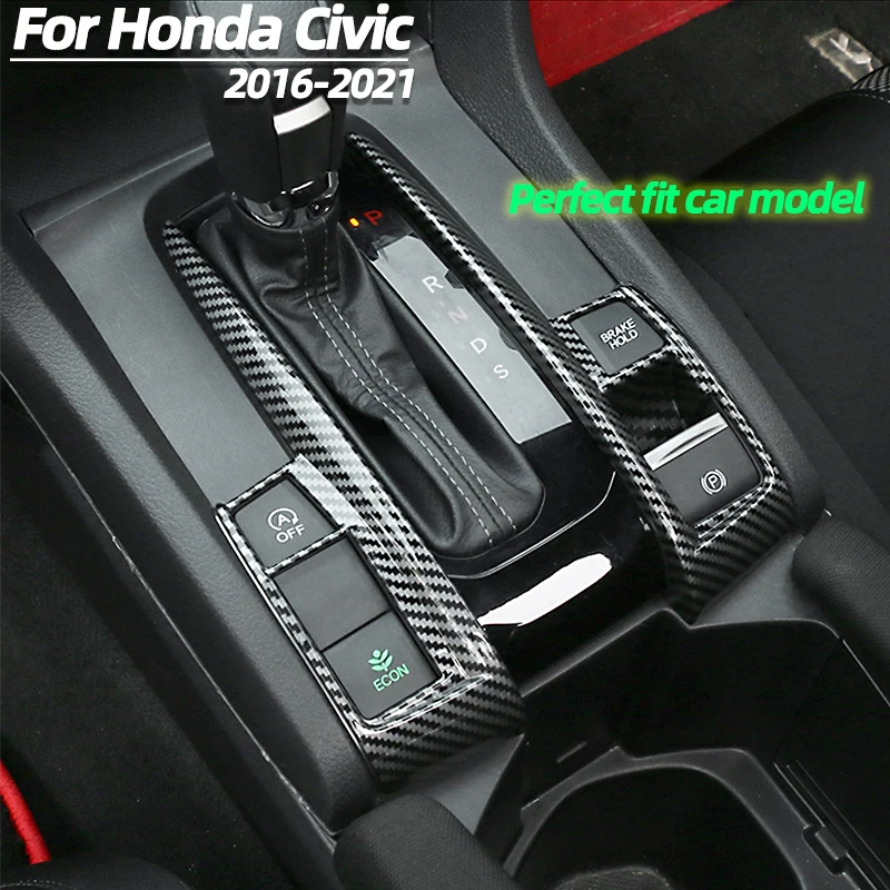 For Honda Civic 10th 2016-2021 Car Interior Drive Central Control Gear Panel Cover Button Decoration Car Accessories Sticker