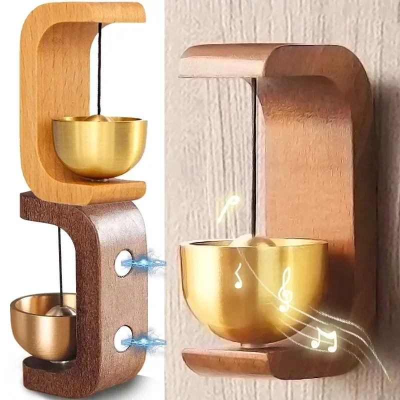 1/4PCS Magnetic Doorbell Wooden Doorbells Self-Adhesive Wooden Door Bells Wind Chimes Wireless Wall Windows Hanging Decorations