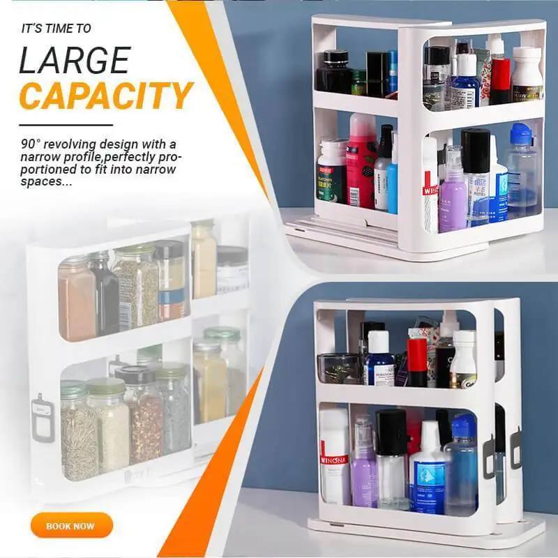 2Layer Multi-Function Rotate Spice Storage Rack Seasoning Swivel Storge Organizer Shelf Kitchen Bathroom Creative Household Item