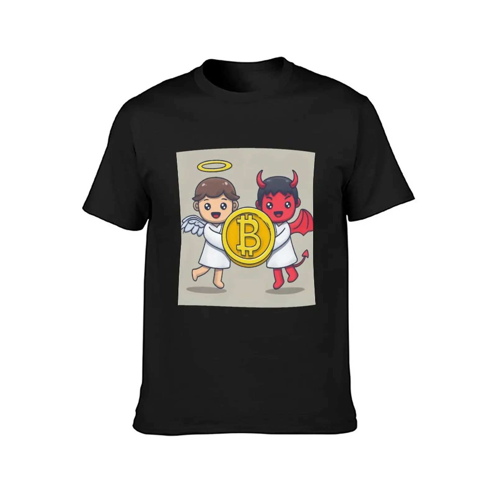 Symphony of Duality: Angel, Devil and the Golden Bitcoin T-Shirt summer tops Aesthetic clothing quick drying mens t shirts