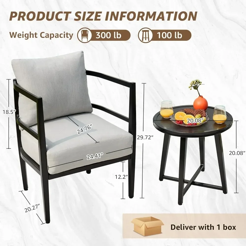 

Durability outdoor patio furniture conversation sets 3 pieces patio lawn chair set porch chairs with metal table for balcony yar