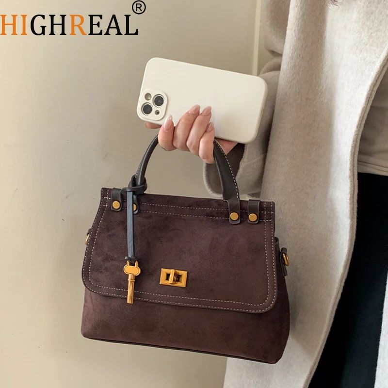 

Роскошные кожаные коричневые замшевые сумки с золотой пряжкой, модная женская сумка на плечо