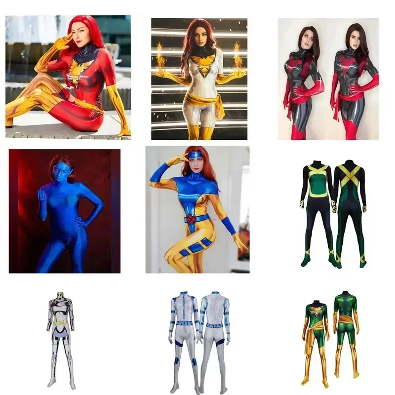 A;7/k;Halloween X-ray cosplay costumes X Men Dark Phoenix Jean Grey suits rogue Zentai Kitty Pryde Shadowcat storm myb;6'j,k.9;a view 2