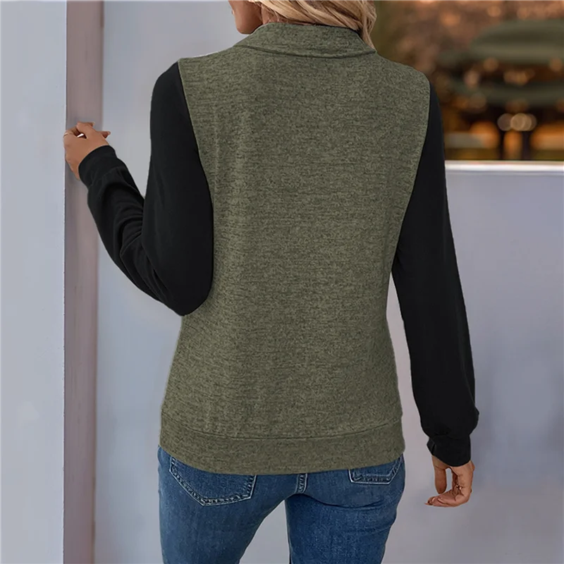 

【SEE】Women's Casual Pullover Color Block Long Sleeve Button Lapel Collar Loose Patchwork Blouse Y2K Streetwear