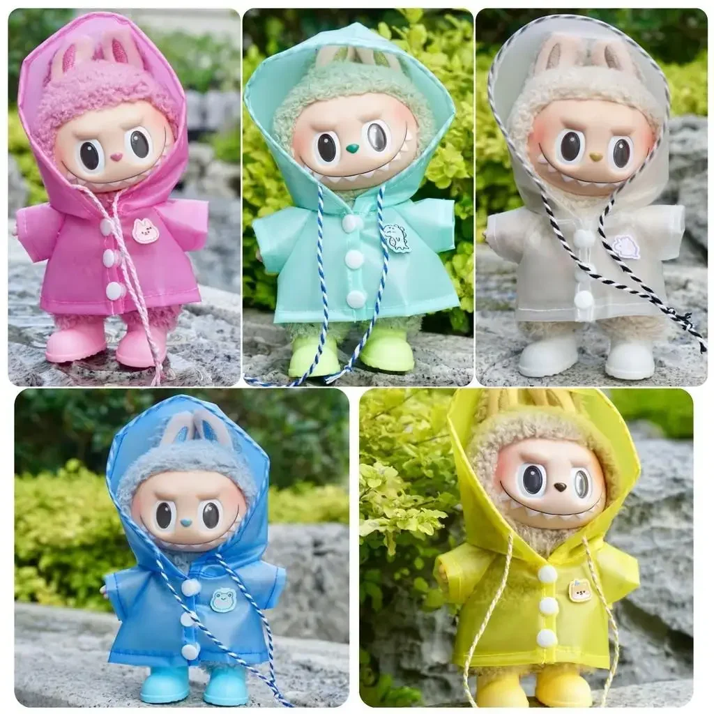 

For 15/17cm Labubu Raincoat V1/v2/v3 Clothes Outfit 10cm Cotton Doll Clothes Animal Poncho Raincoat Hooded Cape Doll Accessories