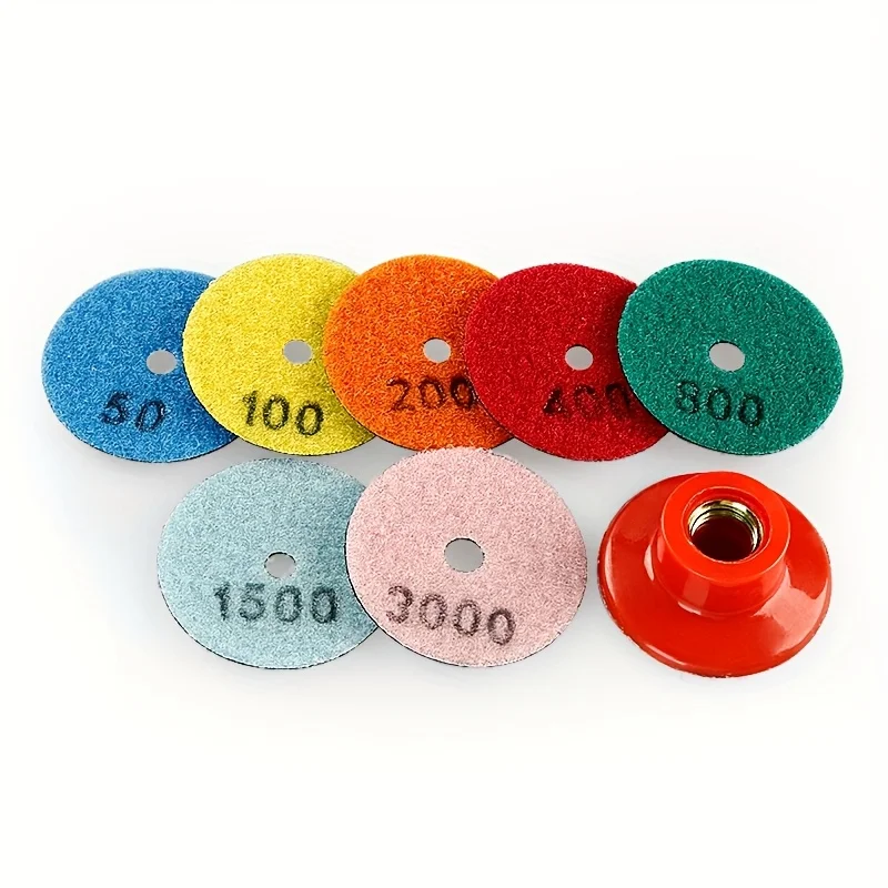 7 قطع من وسادات تلميع الماس مقاس 2 بوصة مع محول M14 - وسادات طحن الحجر الجاف من الدرجة الاحترافية للرخام والجرانيت والتيرازو