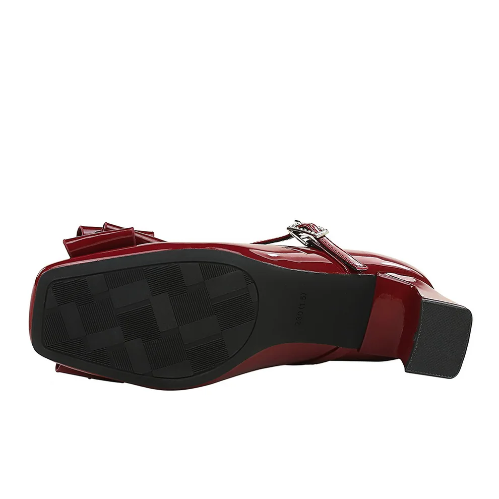 النساء 5 سنتيمتر عالية الكعب سيدة مأدبة فراشة عقدة مضخات براءات الاختراع والجلود جولة منخفضة الكعب الإناث ساحة تو الفم الضحلة ماري جين