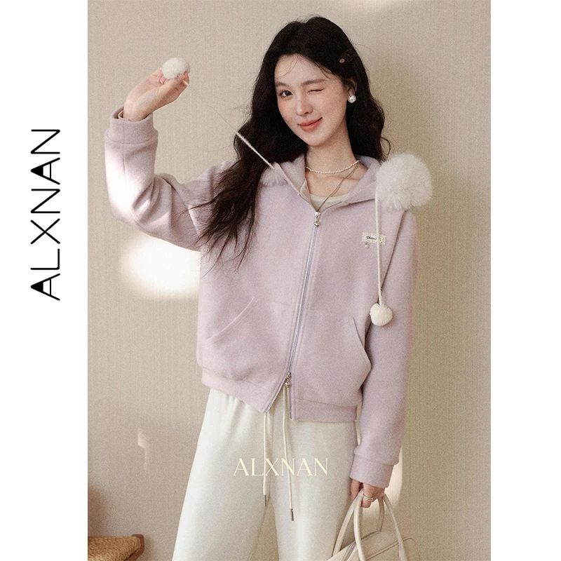 

ALXNAN женская зимняя толстовка на молнии фиолетовая толстовка рождественская повседневная теплая толстовка на флисовой подкладке повседневные пальто с длинными рукавами L60169