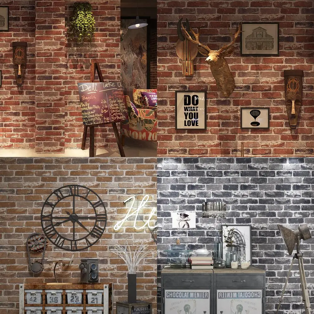 Retro Vintage American Style Fake Brick Wall Paper for Cafe Bar Restaurant Decor Red Stone Wallpaper