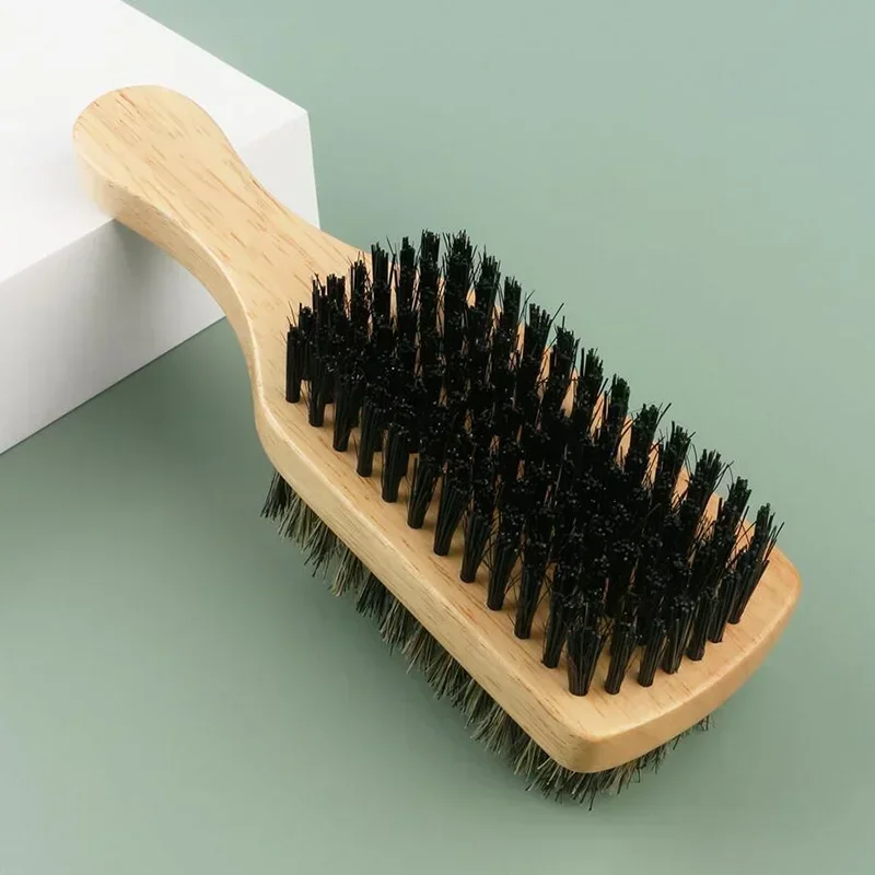 1PC Men Bristle Hair Brush Wooden Wave Brush for Male Beard Hairbrush Dual-purpose Double-sided Beard Brush Barber Styling Tools