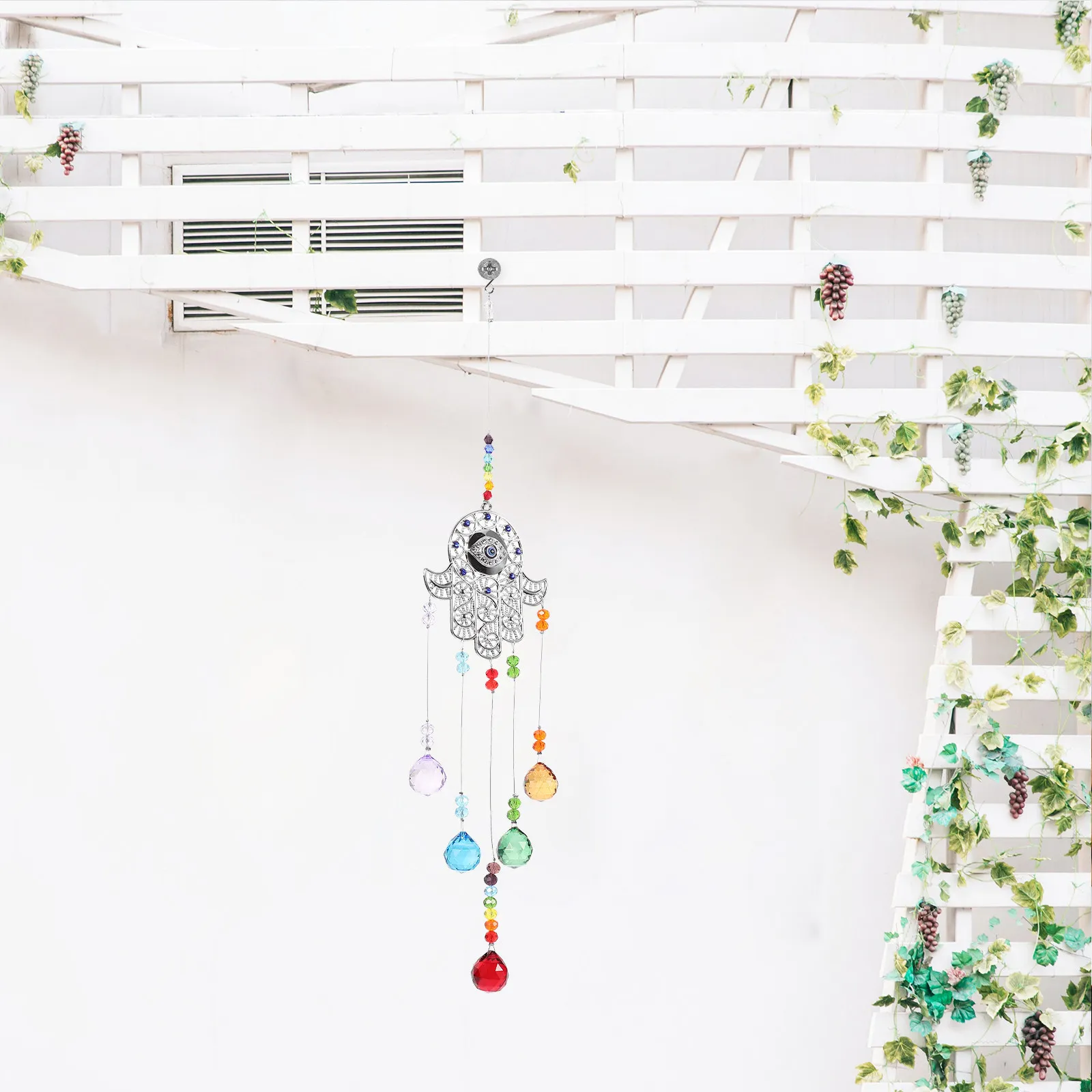 Evil Eye Crystal Glass Prism Hanging Ornament Colorful Window Feng Shui Home Garden Good Luck Charm Capturing Light Reflections