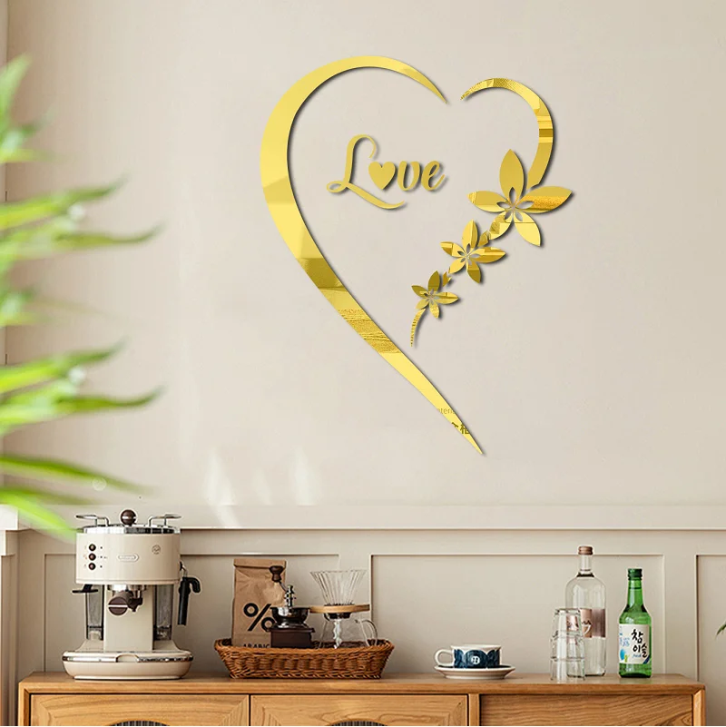 3D LOVE Mirror Wall Stickers Acrylic Heart Self Adhesive DIY Reflective Mirror Stickers Bathroom Bedroom Wall Art Home Decor