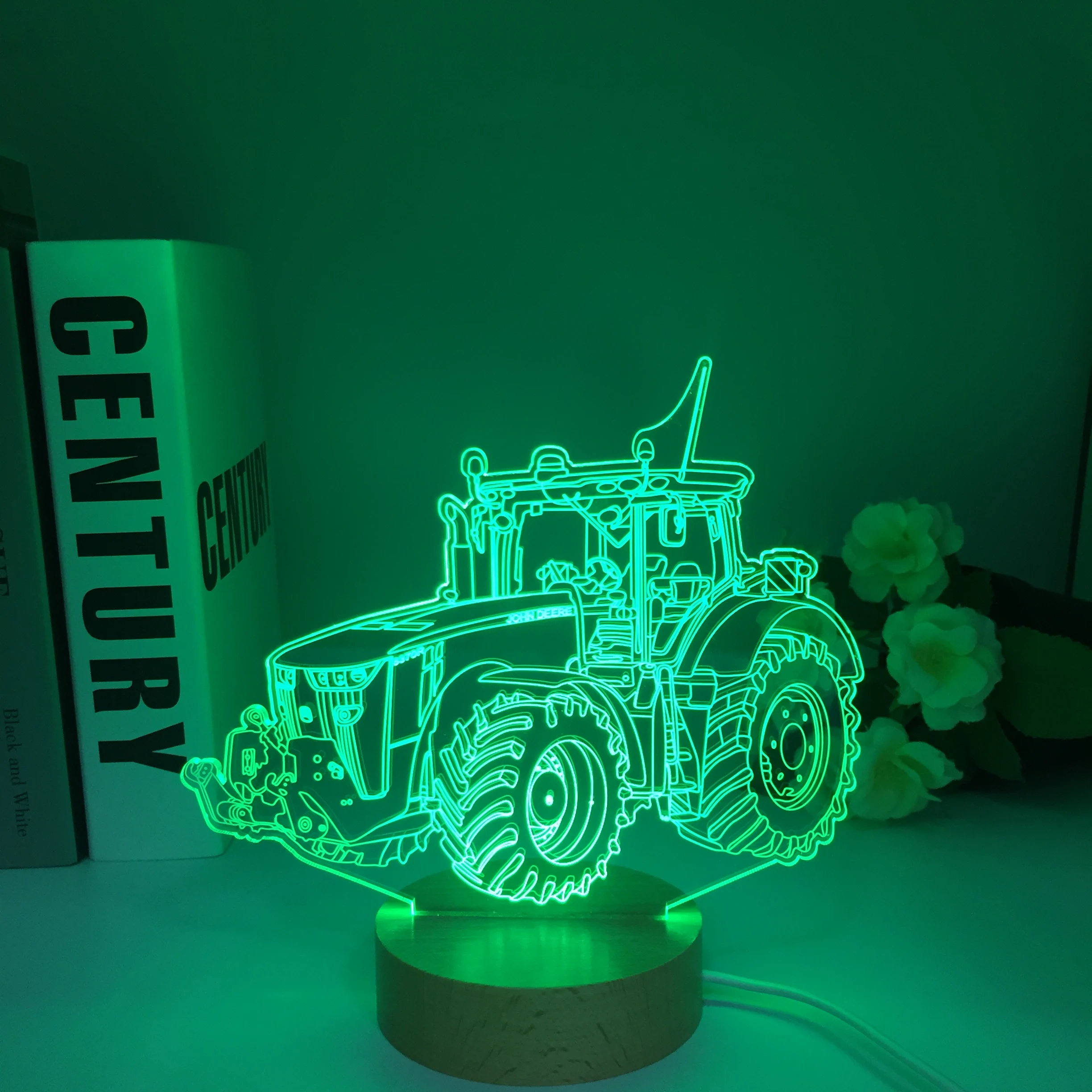 Tractor 3D Illusion Wooden Night Light Colors Changing Toy Lamp USB Charge Table Desk Bedroom Decoration Gifts for  Kids