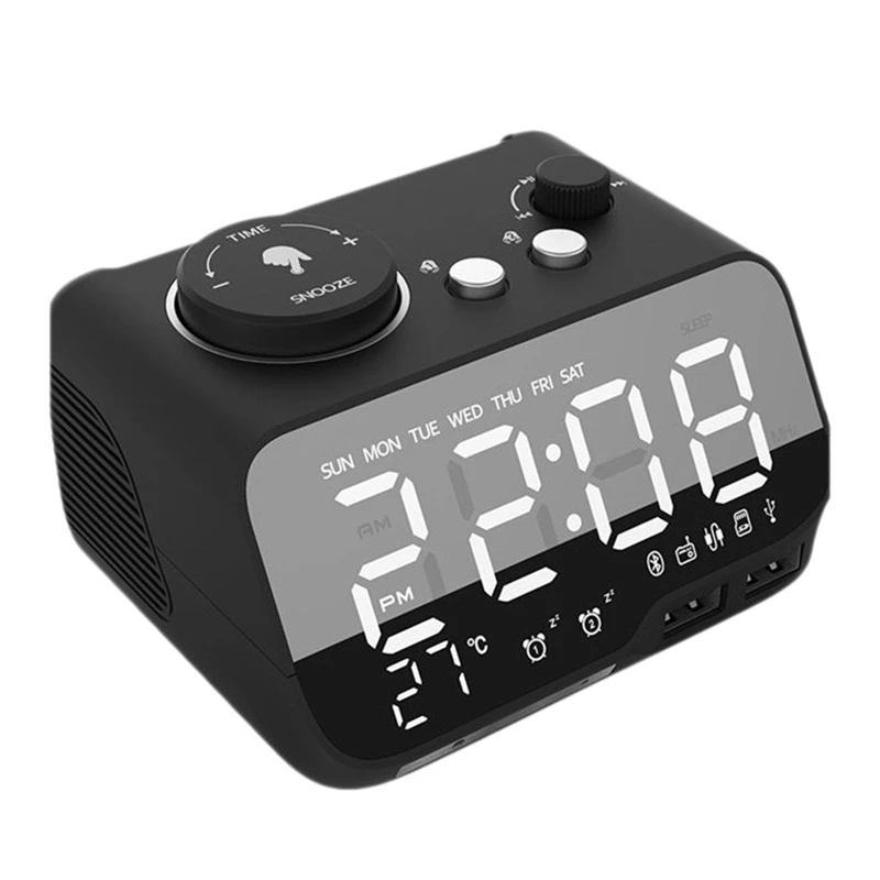 

Alarm Clock FM Radio Bluetooth Speaker,Desk LED Digital Clocks with 2 USB Port,Support TF Card Thermometer,UK Plug Black