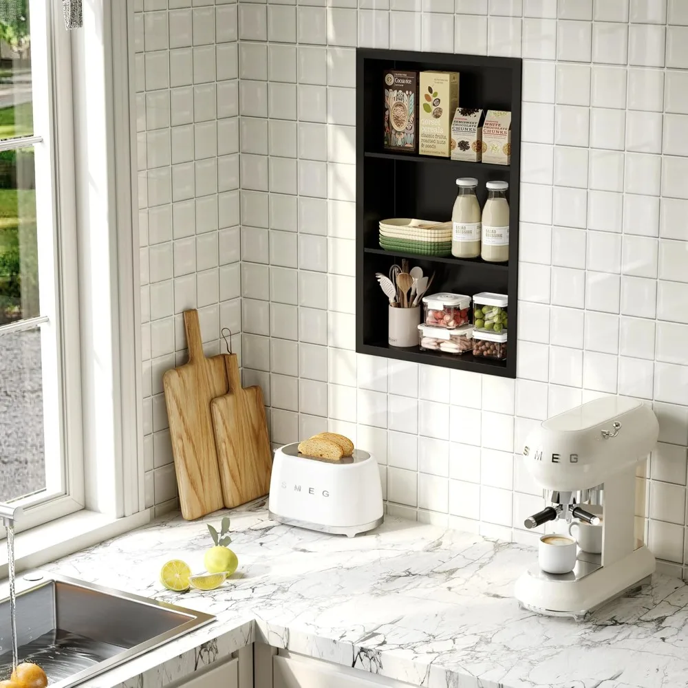 خزانة أدوية مجوفة مقاس 14 × 24 بدون مرآة، مكانة جدارية من الفولاذ المقاوم للصدأ 304 مع أرفف من 3 طبقات، أسود غير لامع للحمام الصغير