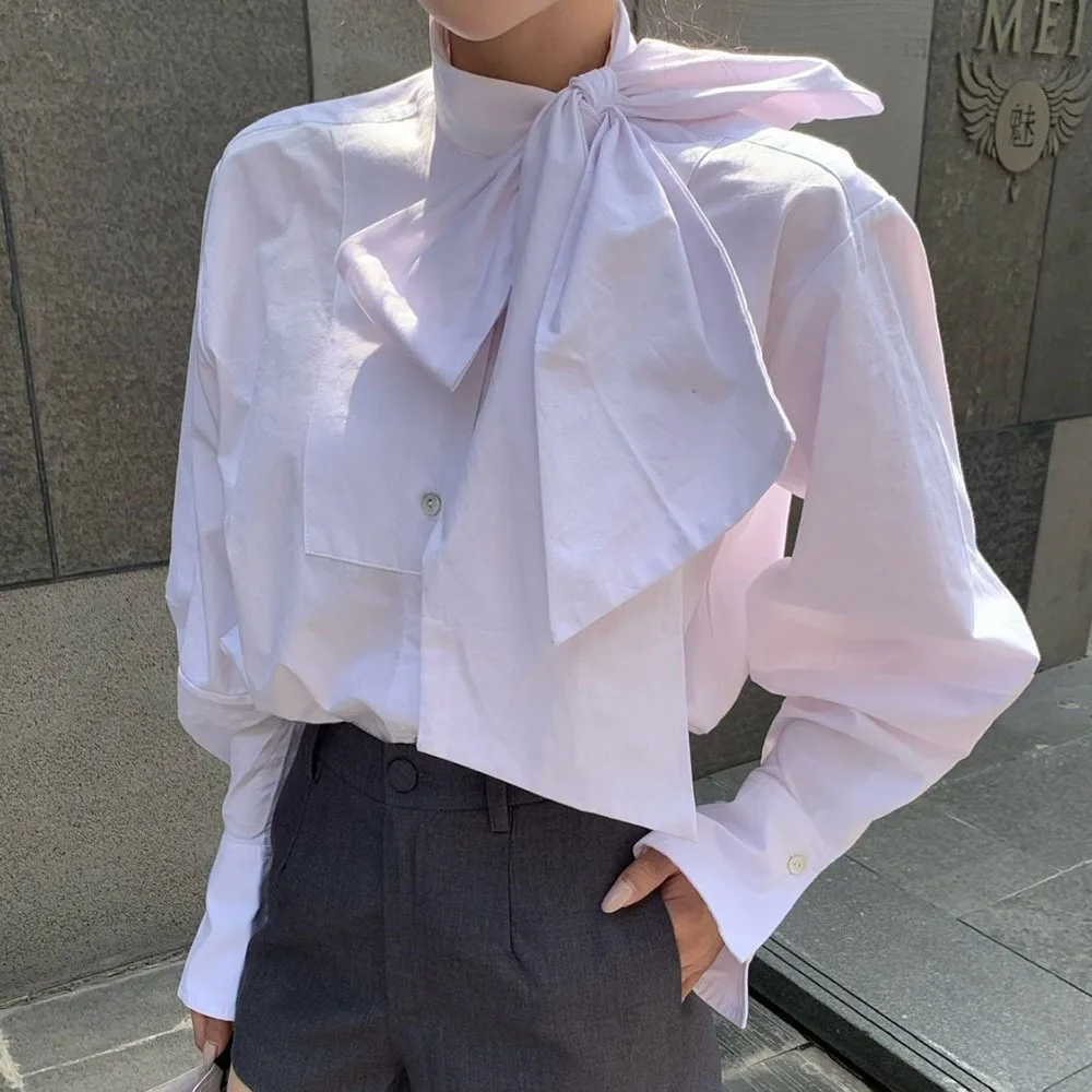 Spring Autumn Fashion Chic Bow White Shirt Female 2024 New French Retro Blusa Mujer Loose Long Sleeve Shirt Women Elegant Blouse