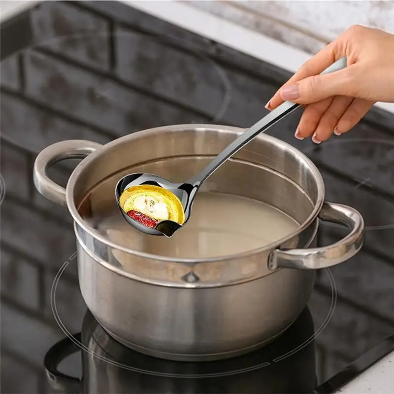 J1UL1N Oil Separator Soup Ladle Stainless Steel Grease Trap Long Spoon Soup Colander For Cooking Kitchen Accessory For Hot Pot