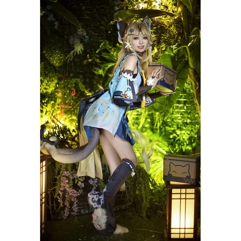 Disfraz de Cosplay de CyGenshin Impact Kirara, traje de mujer con orejas y cola, peluca, tema de juego de fiesta de Carnaval y Halloween