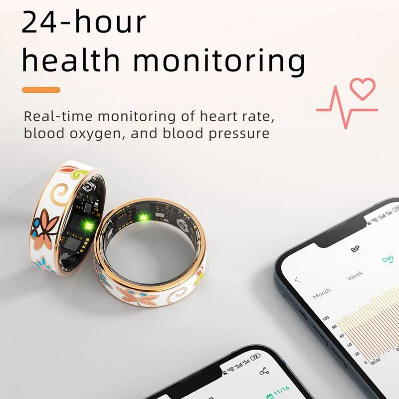 حلقة ذكية مقاومة للماء عداد الخطى معدل ضربات القلب مراقبة الأكسجين في الدم التحكم عن بعد صور المينا اللون حلقة شحن مغناطيسية