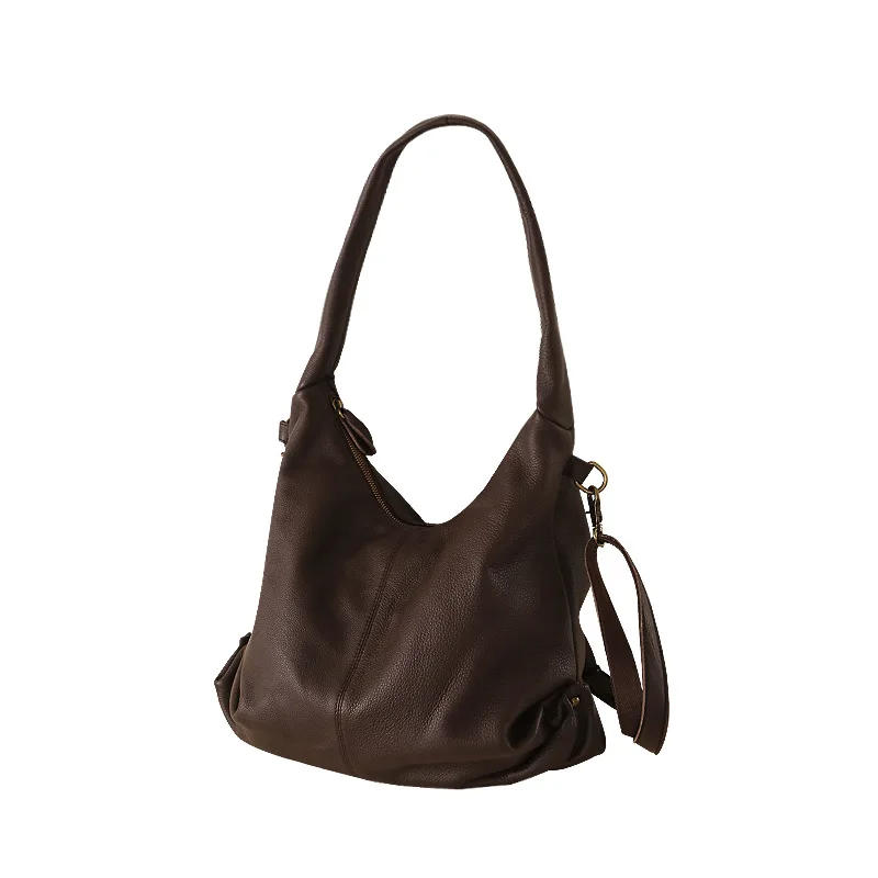 

Vintage Brown Genuine Leather Tote Bag for Women Large Capacity Shoulder Underarm Commuter Handbag