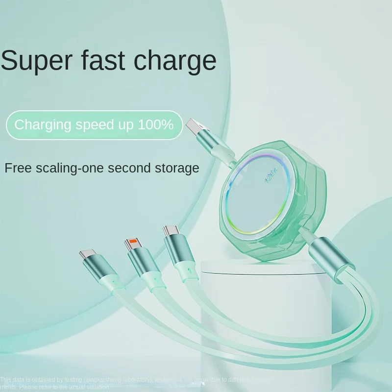 Creative transparent expandable three in one 120W fast charging data cable suitable for Android, Huawei, multi head