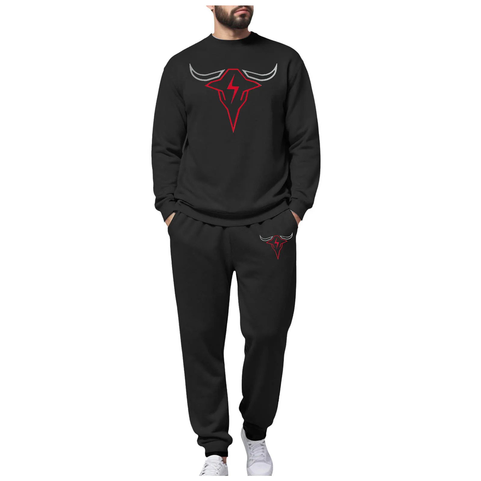 6 أزرار الدعاوى للرجال الرجال الجولة الرقبة البلوز و الكفة Sweatpants دعوى هندسية القرن الرجعية طباعة ضوء بذلة رياضية الرجال #6