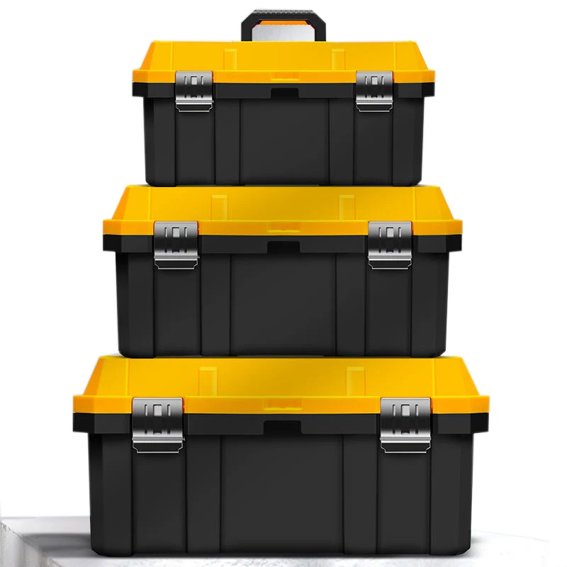 Storage Plastic Tool Box with Removable Tray,Small Tool Box Organizer with Screw Box, Yellow Hardware Organizer for Home