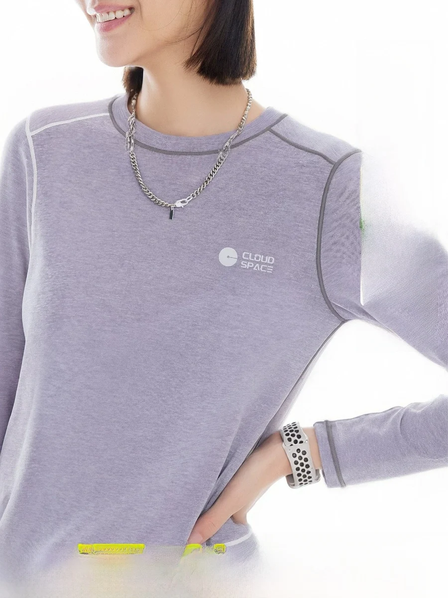 

Cloud Life Mist Flower Mixed Cotton Lyocell Long Sve round Ne Women's T-irt Spring Casual Comfortable Breathable