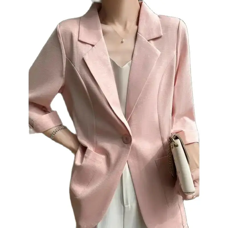 2024 New,Korean Suit Jackets,For Women,Summer Blazers ,Thin Coats Slim Three quarter sleeved Casual sun protection Suit Tops