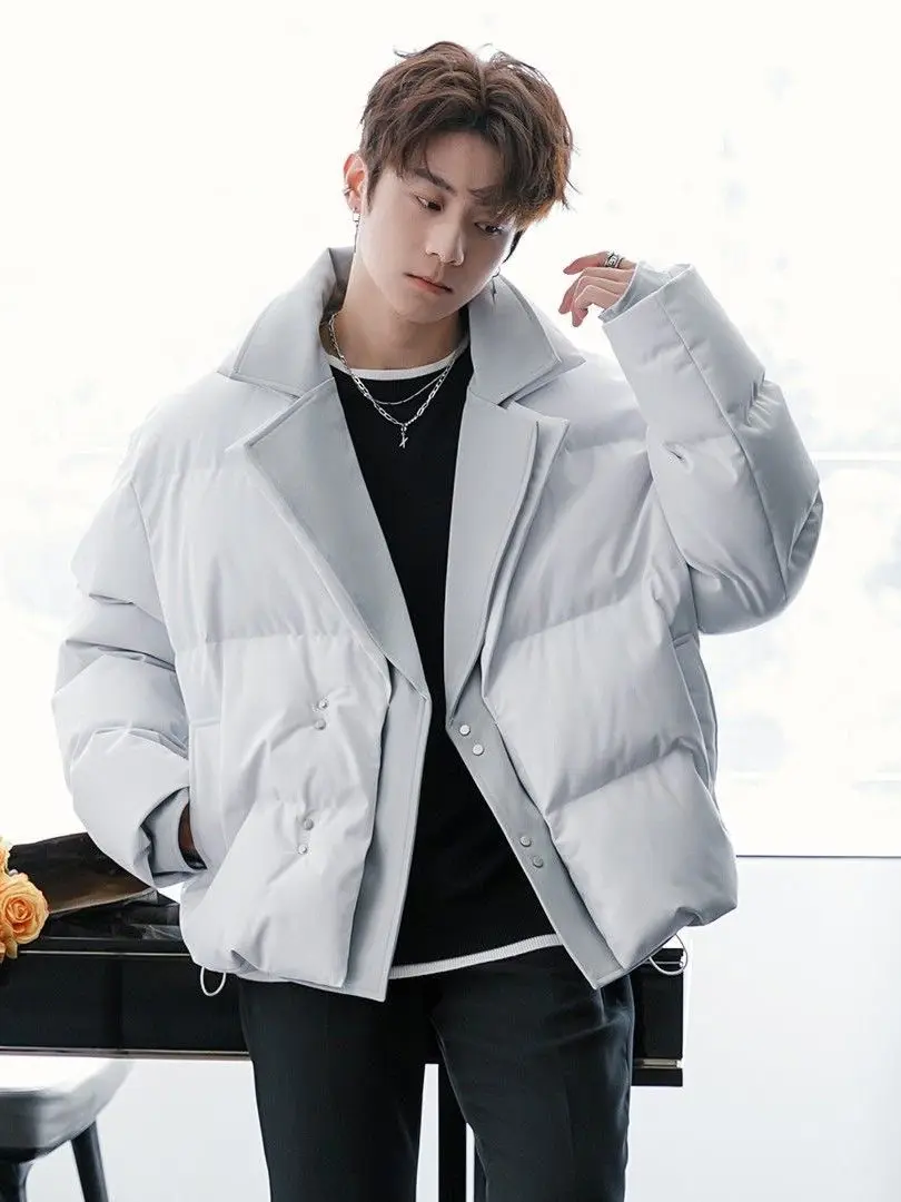 

Trendy Casual Cotton Jaet Men's Faionable Suit Collar Outerwear Stand Fit Long Sve Warm Youthful Sle Winter Coat