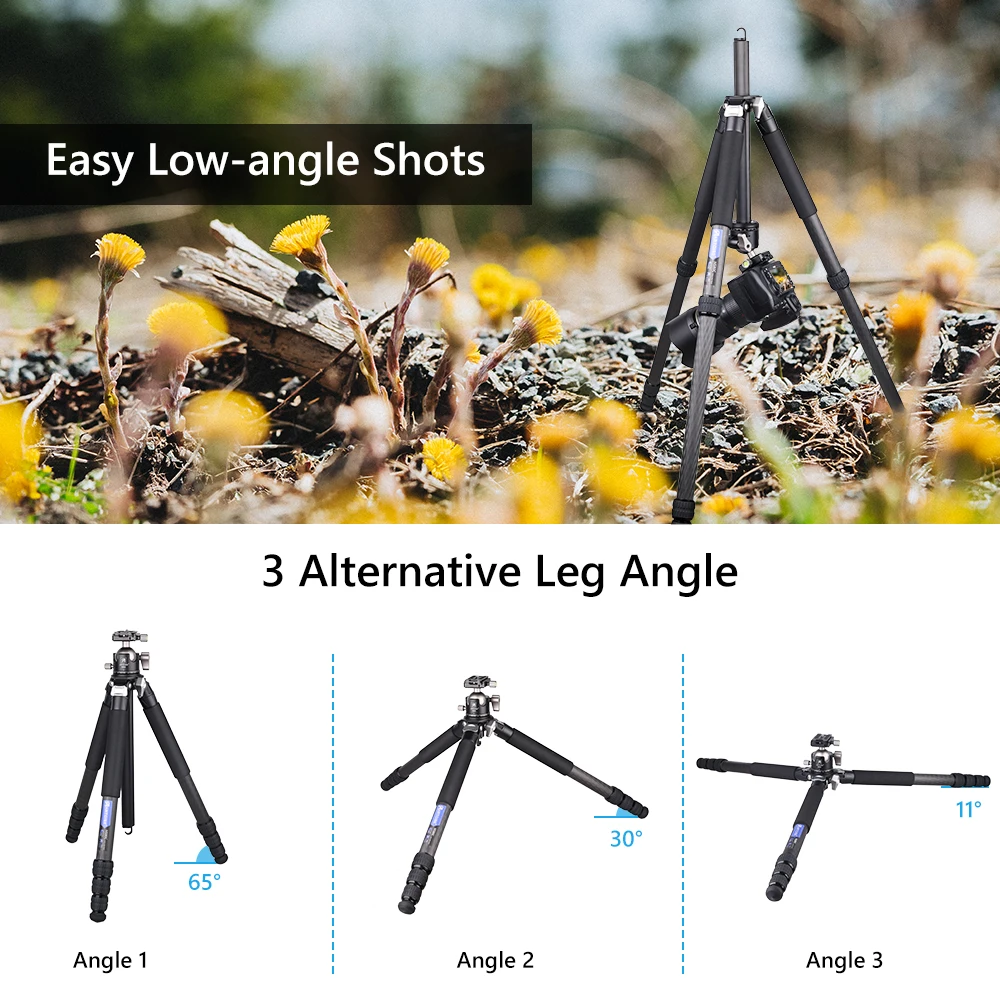 ARTCISE NS80C Professiona Compact Travel CarbonFiber Camera Tripod with 46mm Ballhead and Special-Shaped Center Column,Load 15kg