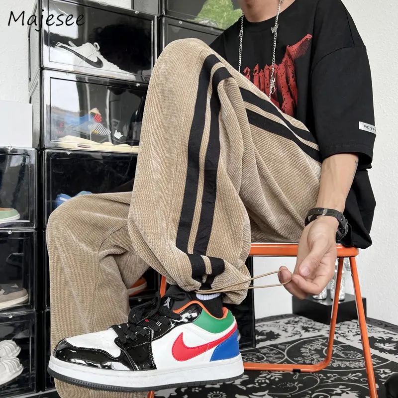 

Pants Men Casual Handsome Autumn Corduroy High Street American Stylish Unisex Trousers Hip Hop Side Striped Cool Baggy All-match