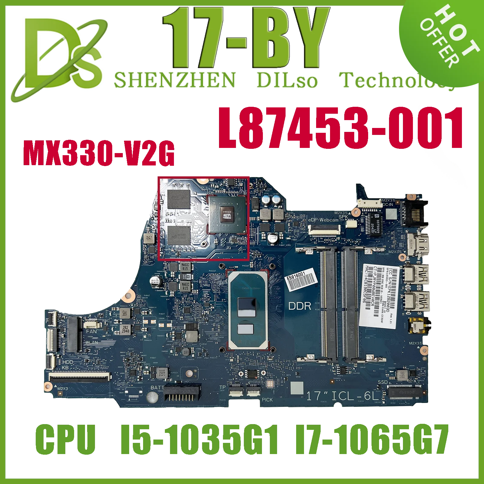 

KEFU 17-BY Mainboard For HP 17T-BY 17-BY 17G-CR Laptop Motherboard I5-1035G1 I7-1065G7 MX330 L87453-001 L87453-601 6050A3168901