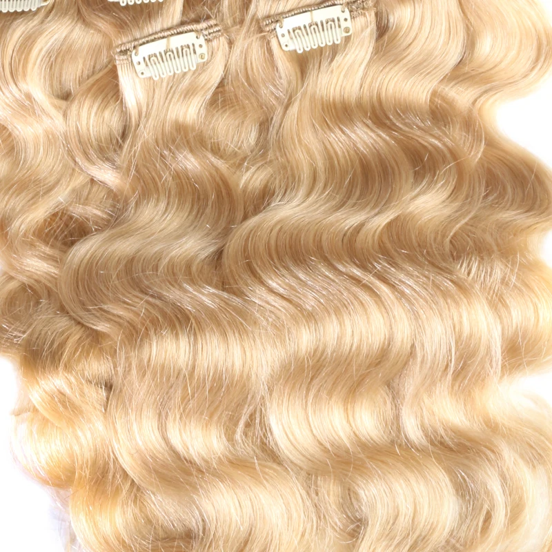 Clip In Hair Extensions Menselijk Haar Braziliaanse Body Wave Clip In 7 Stks/set Blonde Kleur Clip Ins Remy Hair 12-26Inch 100G Voor Vrouwen