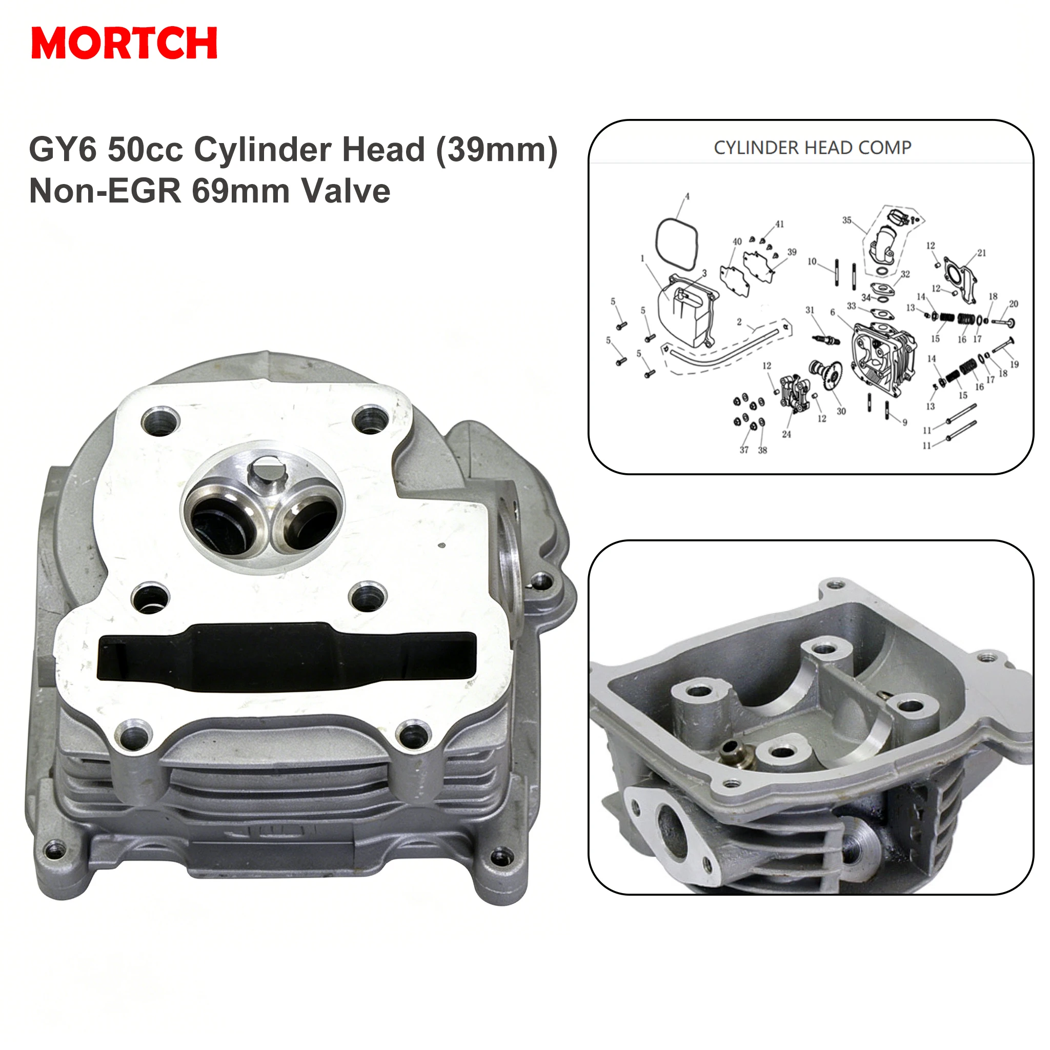 39mm Non-EGR Cylinder Head Assembly 50-4002A-69 Replacement Fit GY6 50cc 4 Stroke Scooter Motorcycle Engine Spare Repair