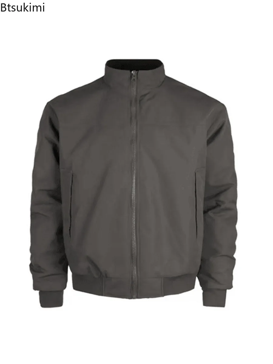 Vintage الوقوف طوق الطيار الستر الرجال العصرية بلون سستة معاطف غير رسمية ربيع الخريف جديد الرجال قصيرة نمط البيسبول معاطف