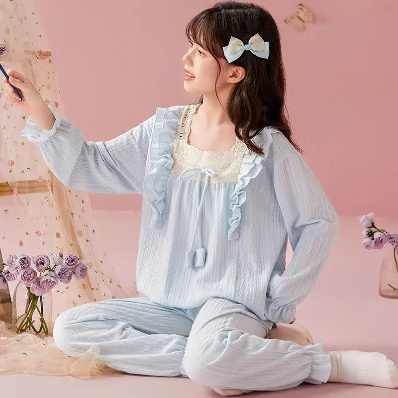 Girls' Sleepwear Children's Long Sleeved Pants New Spring and Autumn Sets Princess Style Home Clothes Set for Adults and Girls