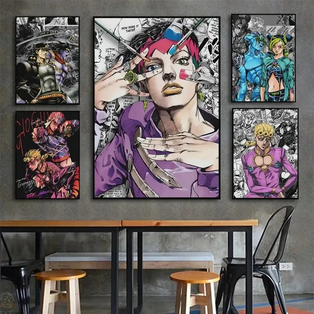 Jojo's Bizarre Adventure Anime-Poster Jotaro Kujo Rohan Kishibe Giorno Giovanna Leinwanddruck Raumdekoration Wandkunst für Zuhause