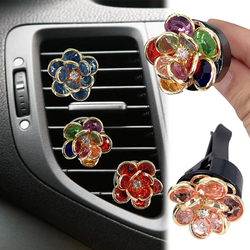 

Creative Rhinestone Flower Car Air Outlet Perfume Clips Colorful Car Air Conditioning Aromatherapy Clip Car Interior Accessories