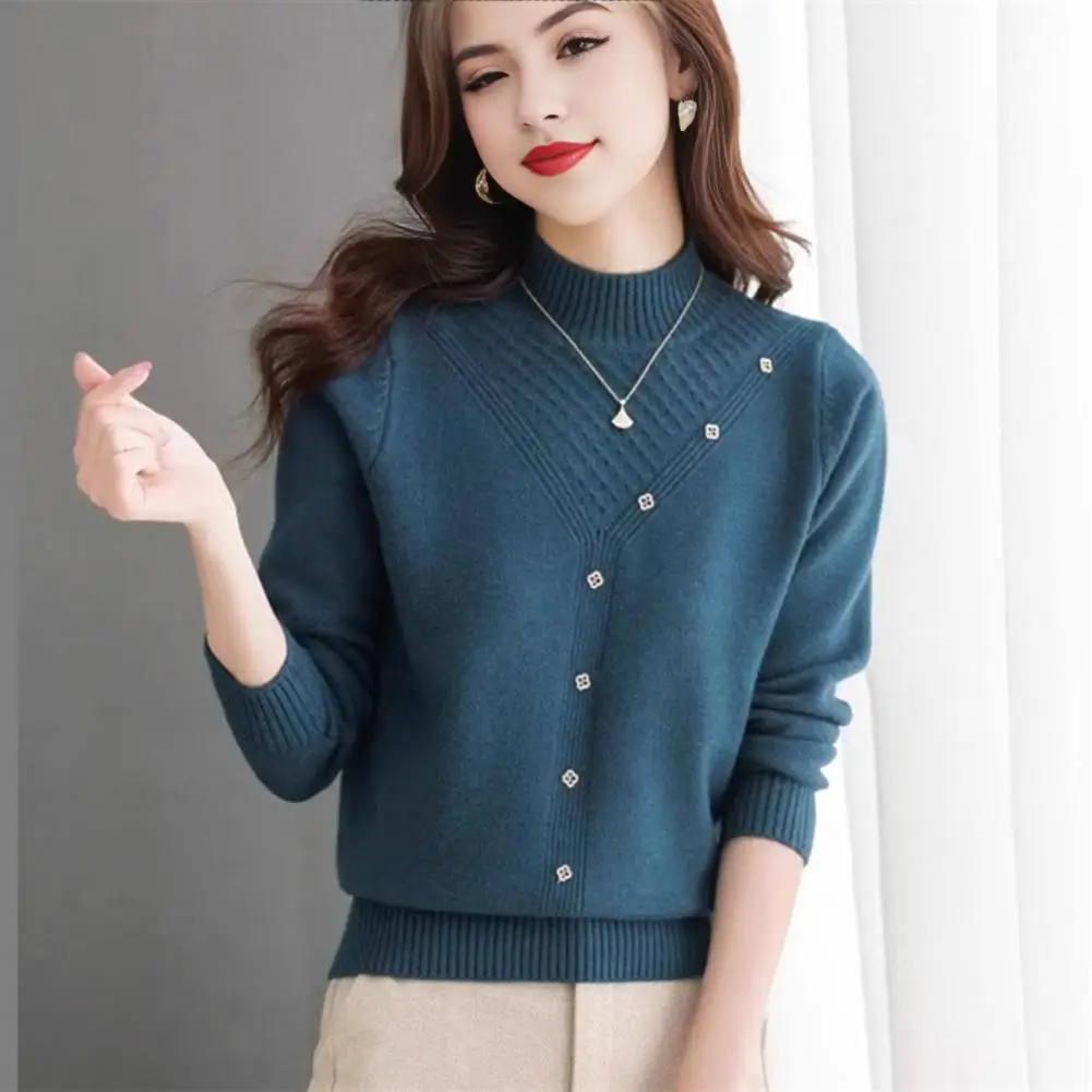 2024 New Women's Turtle Neck Inner Sweater Half Polo Fashionable Loose Fit Stylish Knit Top Base Layer Pullovers