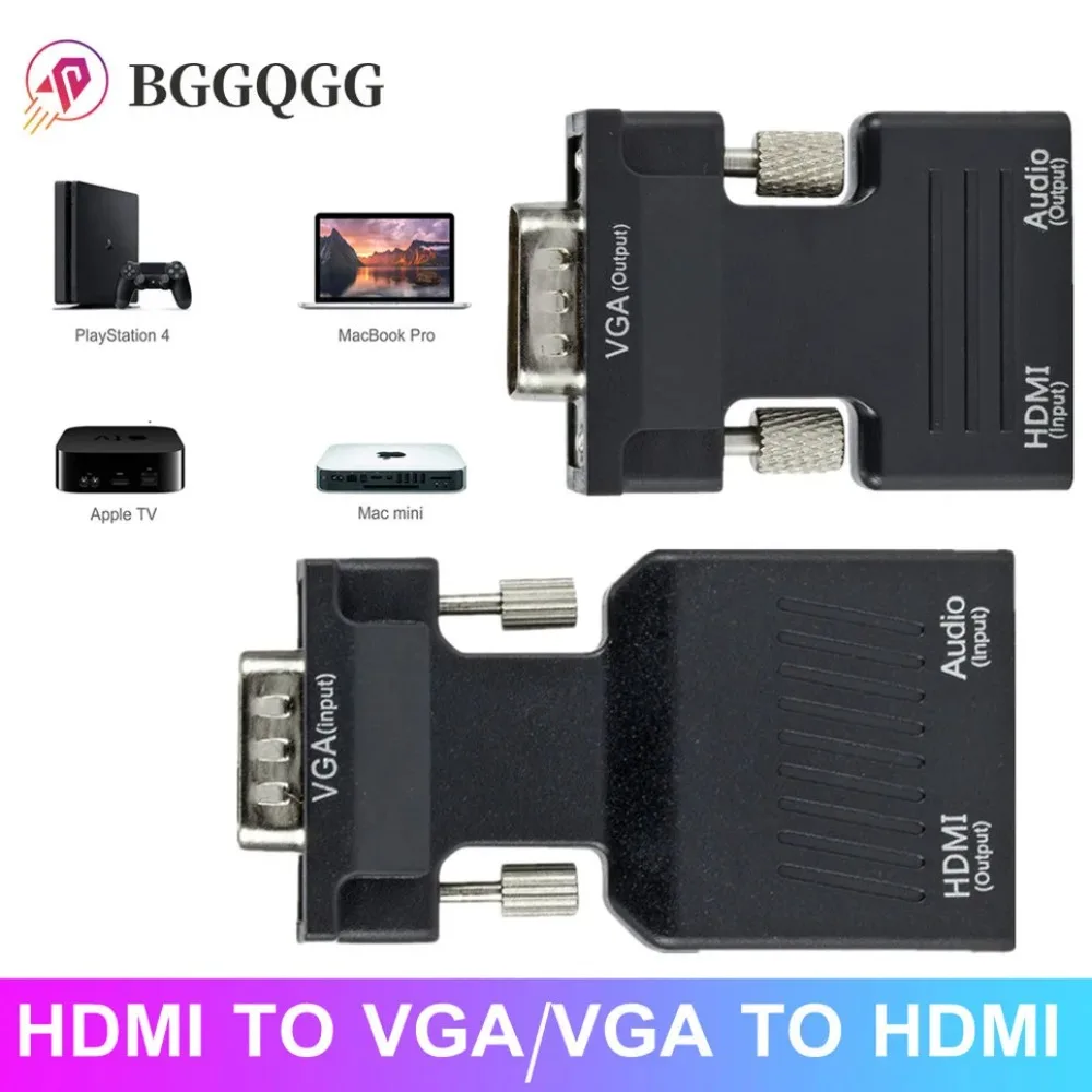 

BGGQGG HDMI-compatible to VGA Adapter with Audio Port Female Video Converter 3.5mm for PS4 Laptop PC TV Box Monitor Projector