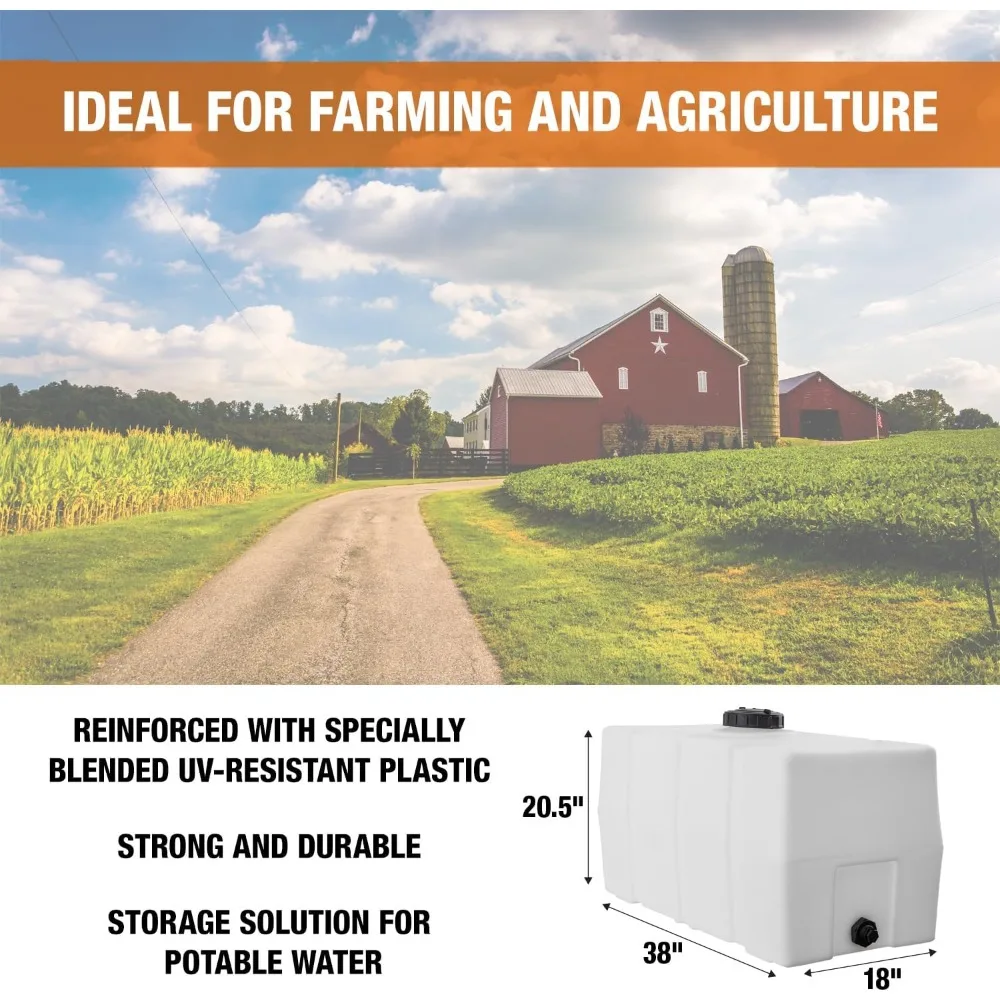 ถังเก็บน้ำทรงสี่เหลี่ยมขนาด 50 แกลลอน แนวนอน ผลิตในสหรัฐอเมริกา ถังเก็บน้ำโพลีเอทิลีนสำหรับของเหลวที่ไม่ติดไฟ