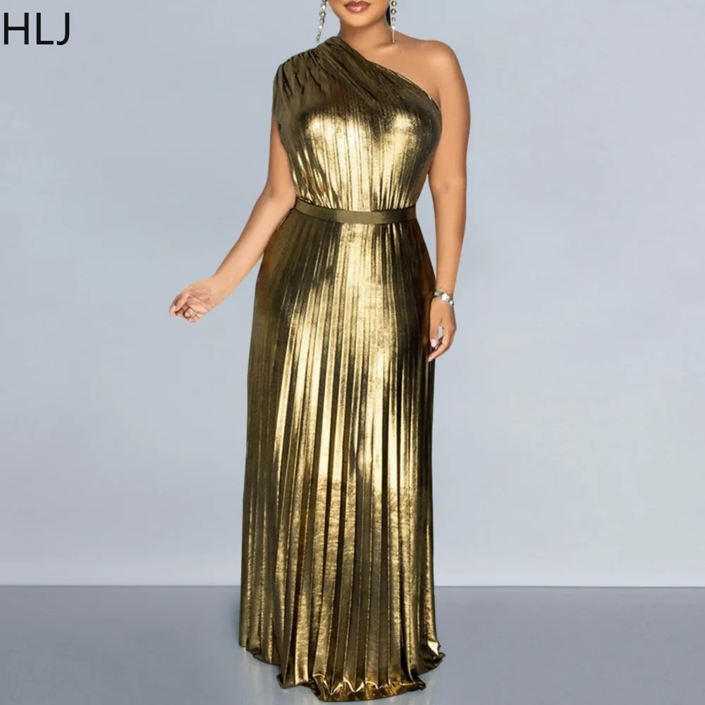 

HLJ Elegant Ruched Patchwork Bodycon Long Dresses Women Off Showlder Sleeveless Backless Maxi Dress Female Streetwear Vestidos