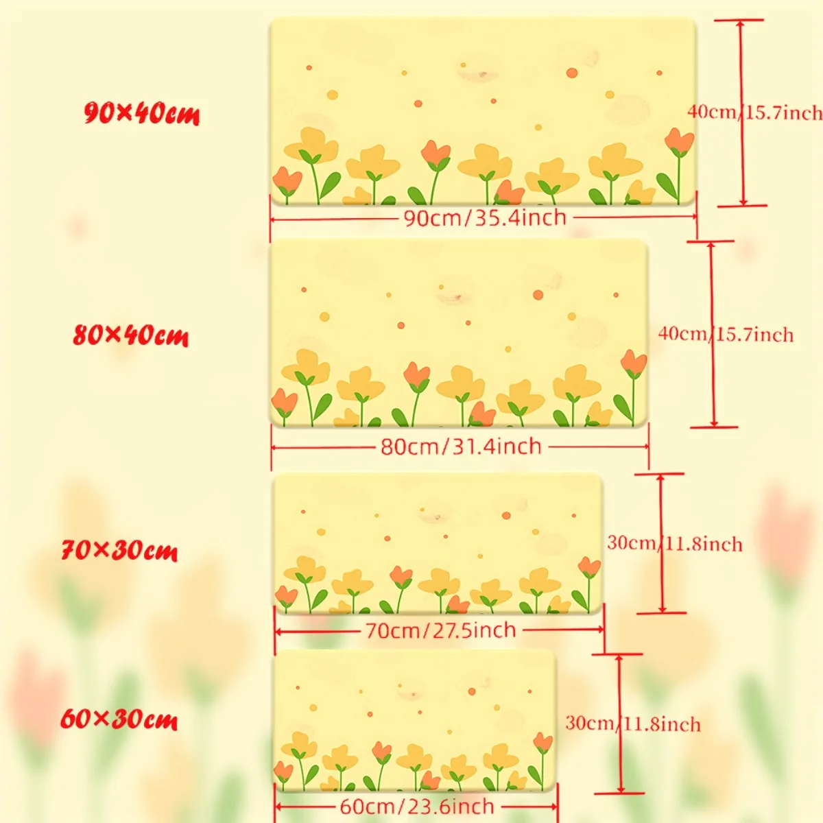 1 Buah Alas Cetak Latar Belakang Kuning dengan Desain Bunga untuk Meja, Alas Mouse XXL Multifungsi, Alas Mouse Gaming Keyboard, Kantor