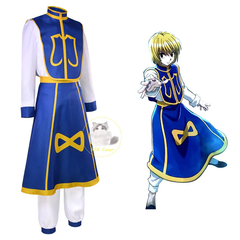 Anime myśliwy × hunter Cosplay Kurapika przebranie na karnawał Kurapika mundur koszulka uniseks kamizelka spodnie peruka kostiumy Halloween chłopcy mężczyźni