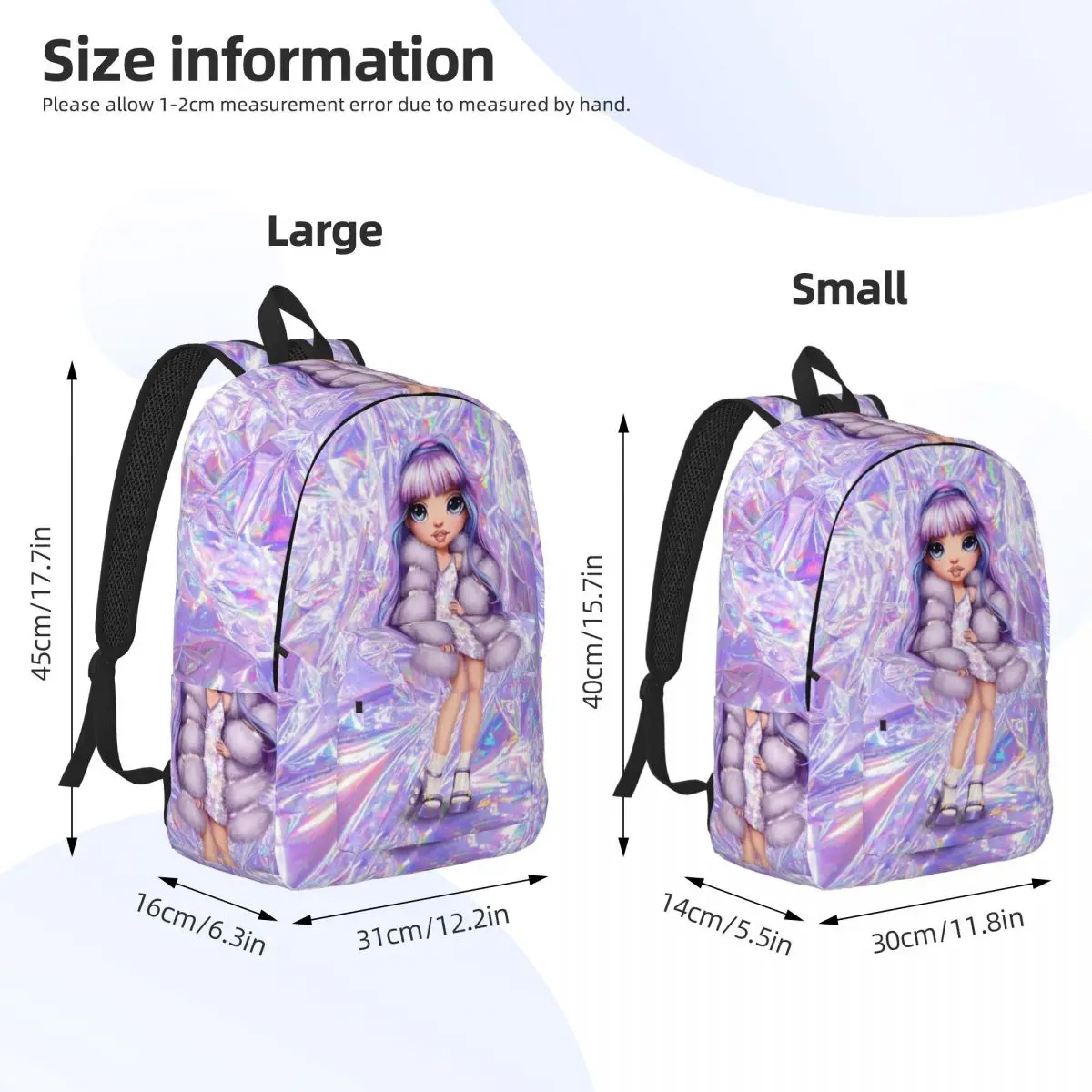 Rainbow High Violet Willow Canvas Escola Bookbag, Daypack para Adolescentes Estudante, Bookbag ao ar livre para Middle High College