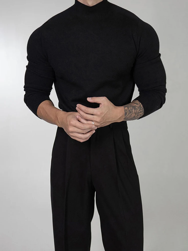 

Men's Mid-High Collar Thiened Sweater Winter Casual Knitted irt Slim Fit Inner Wear Bla Comfortable Base Layer Top